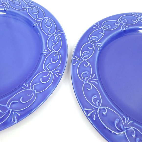 Le Poet-Laval France Blue Dinnerware Lot of 2 Dinner Plates Raised Design Cobalt - Picture 10 of 12